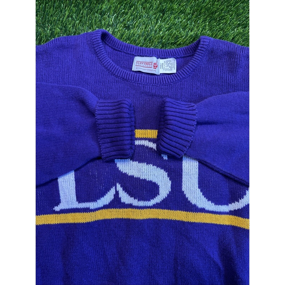 Vintage 1980's LSU TIGERS Cliff Engle Crew Neck Knit Sweater Made in‎ USA Large - Picture 9 of 11